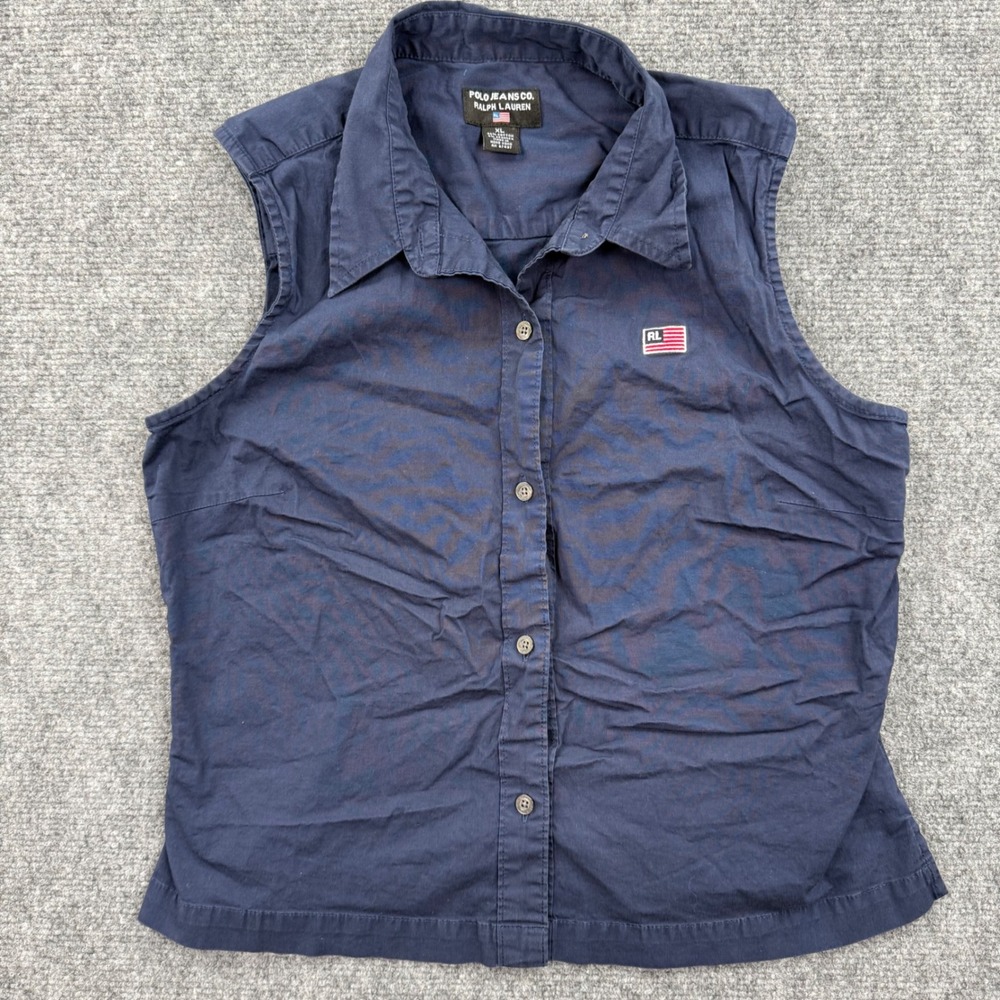 Polo Jeans Co Ralph Lauren Kids Girls Sleeveless Button up Shirt Navy XL